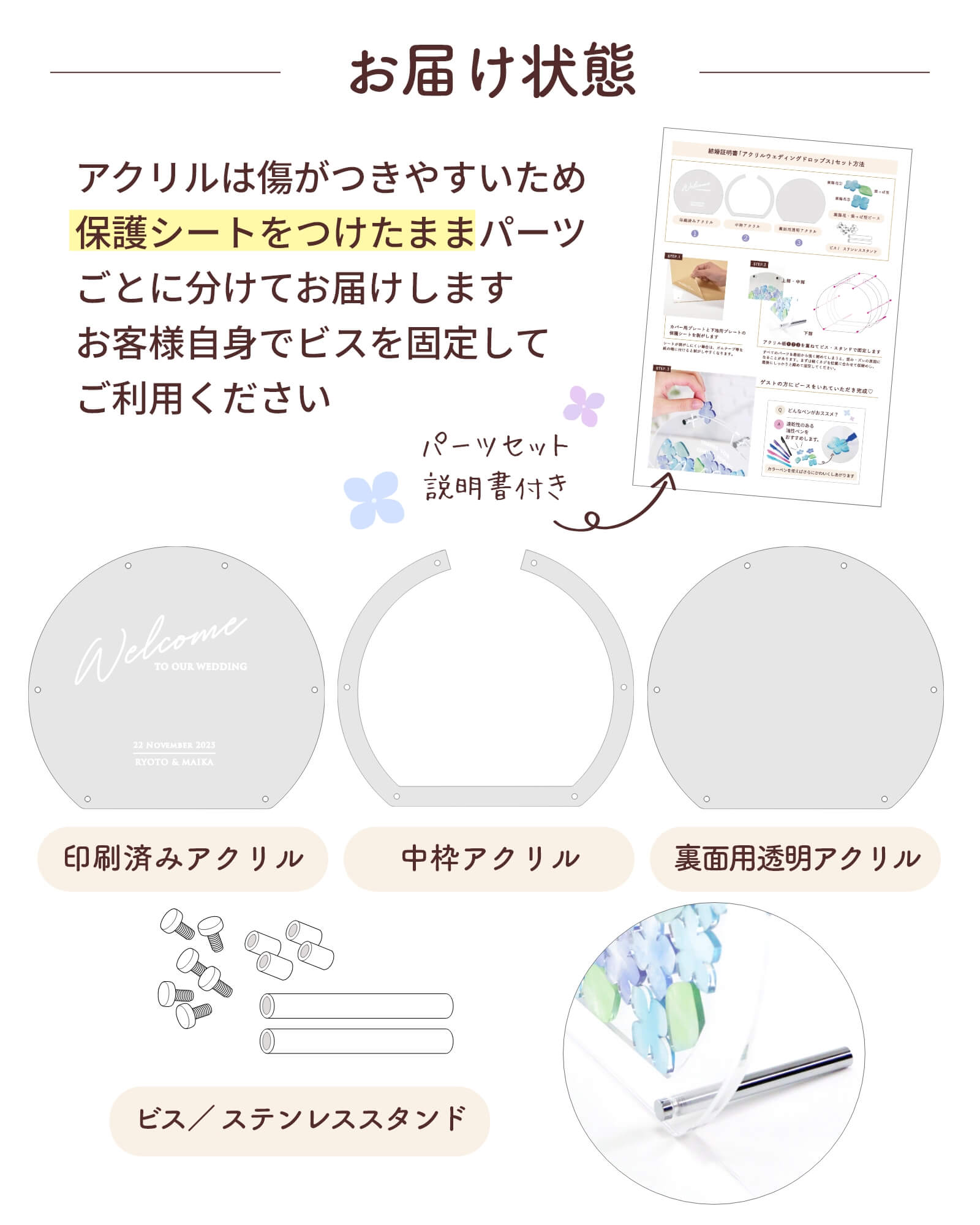 アクリルウェディングドロップスお届け内容・セット内容