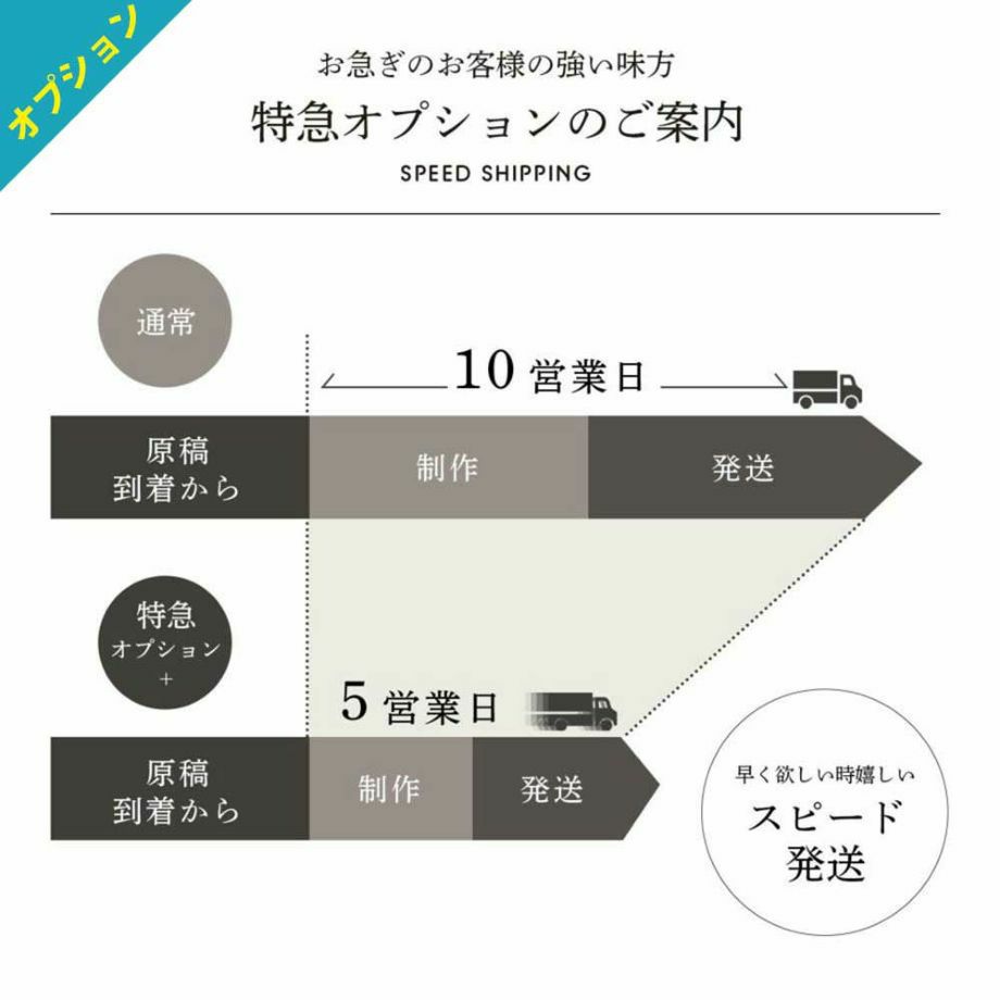 特急オプション追加でスピード発送も対応可能追加