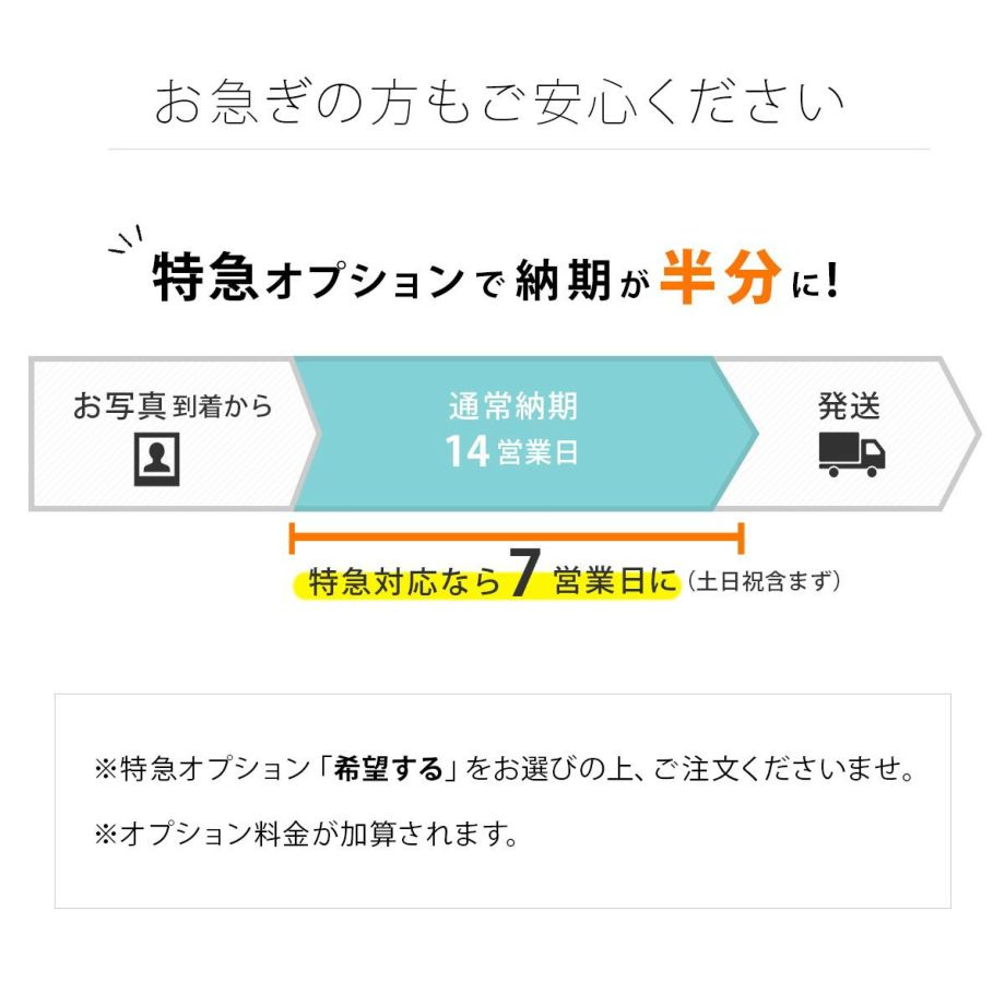 お急ぎの場合は特急オプションでクイック対応も可能