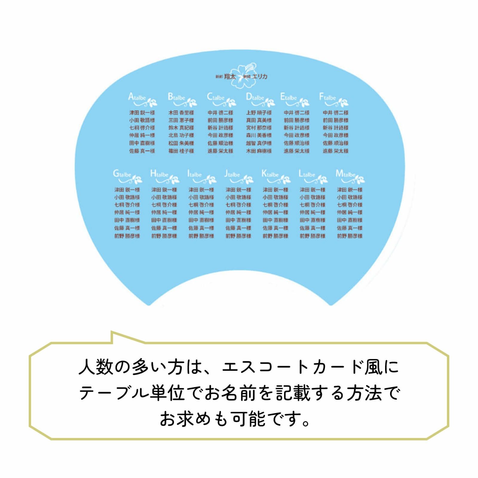 エスコートカード風に テーブル単位でお名前を記載する方法で お求めも可能