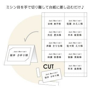 ファルベの席札手作りキットは10名分を一度に印刷してミシン目で切り離し台紙にセットするだけ