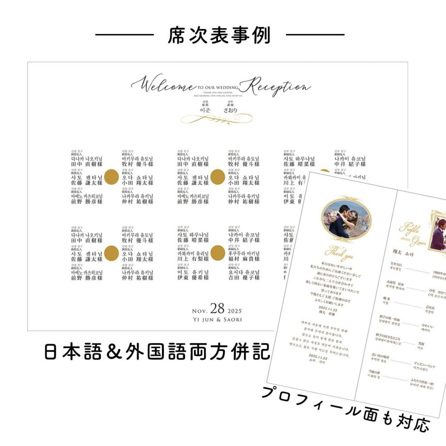 席次表を日本語と韓国語で作る場合のサンプル