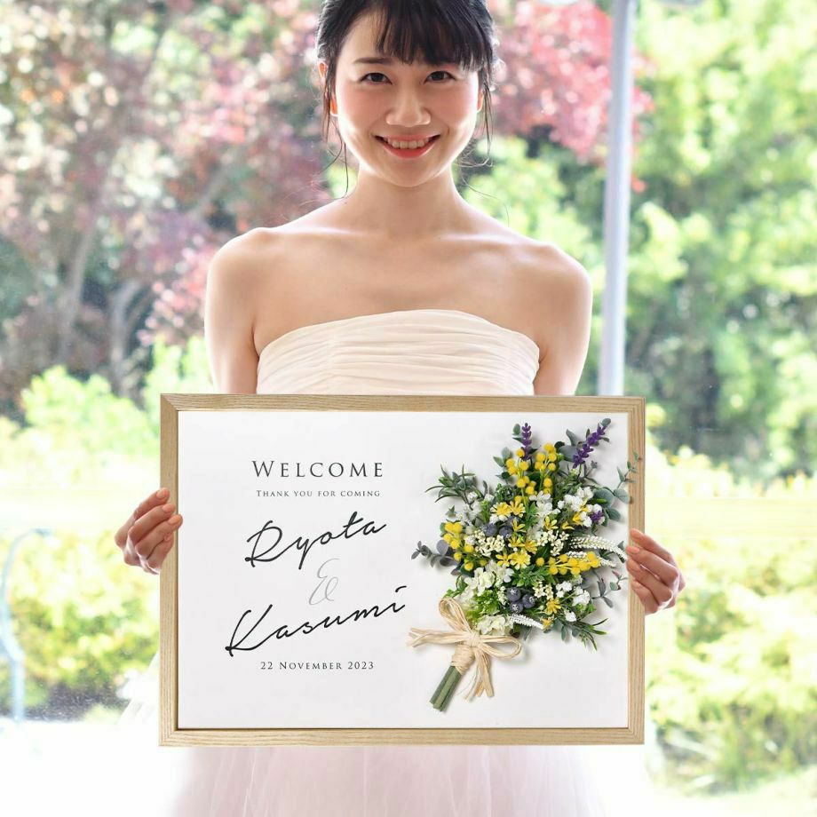 心あたたまるスワッグ風ブーケをおしゃれにアレンジしたウェルカムボード