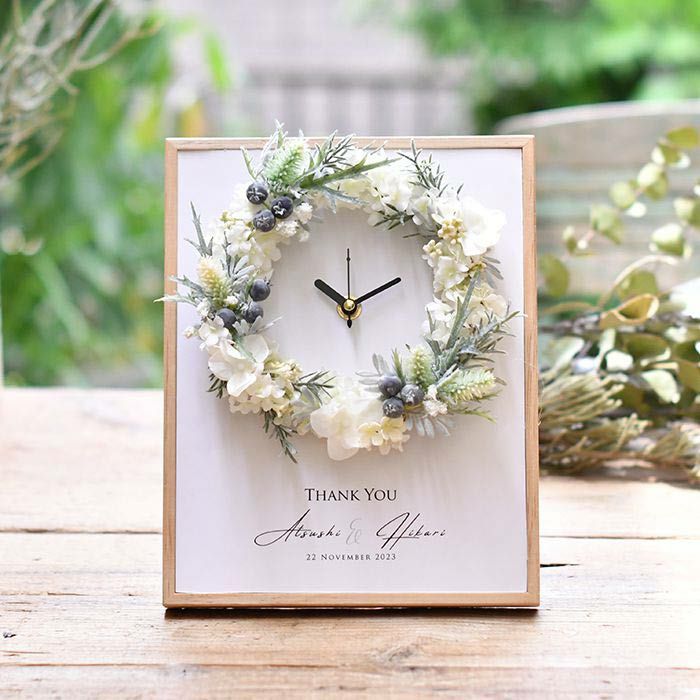 両親プレゼントにリースアレンジ付き時計ギフト