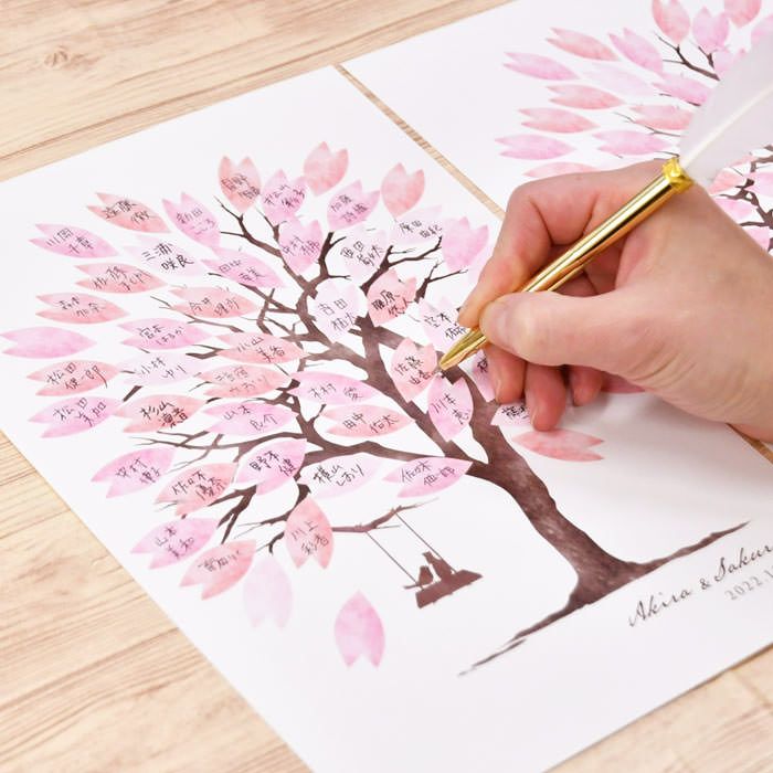 ピンクのグラデーションが美しいサクラの花びらがゲストの署名欄になっているから楽しみながらサインしてもらえそう