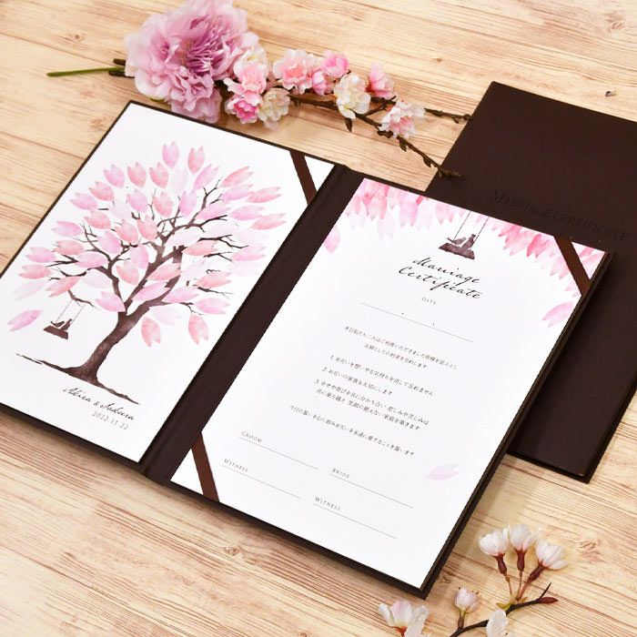 お二人とゲストとの絆をあらわす大きな木に、ゲストの祝福の花が咲き誇るゲスト参加型サイン式の結婚証明書