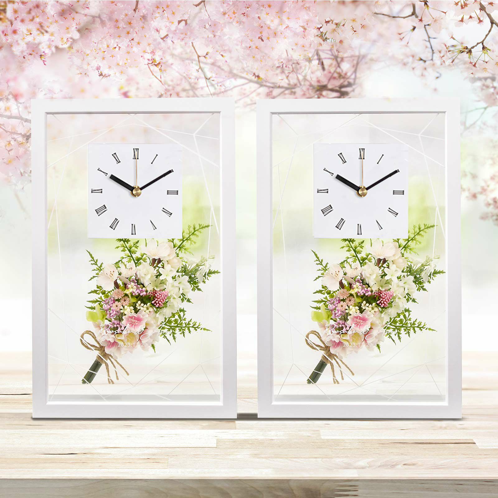 桜のナチュラルブーケをINした愛され時計ギフト