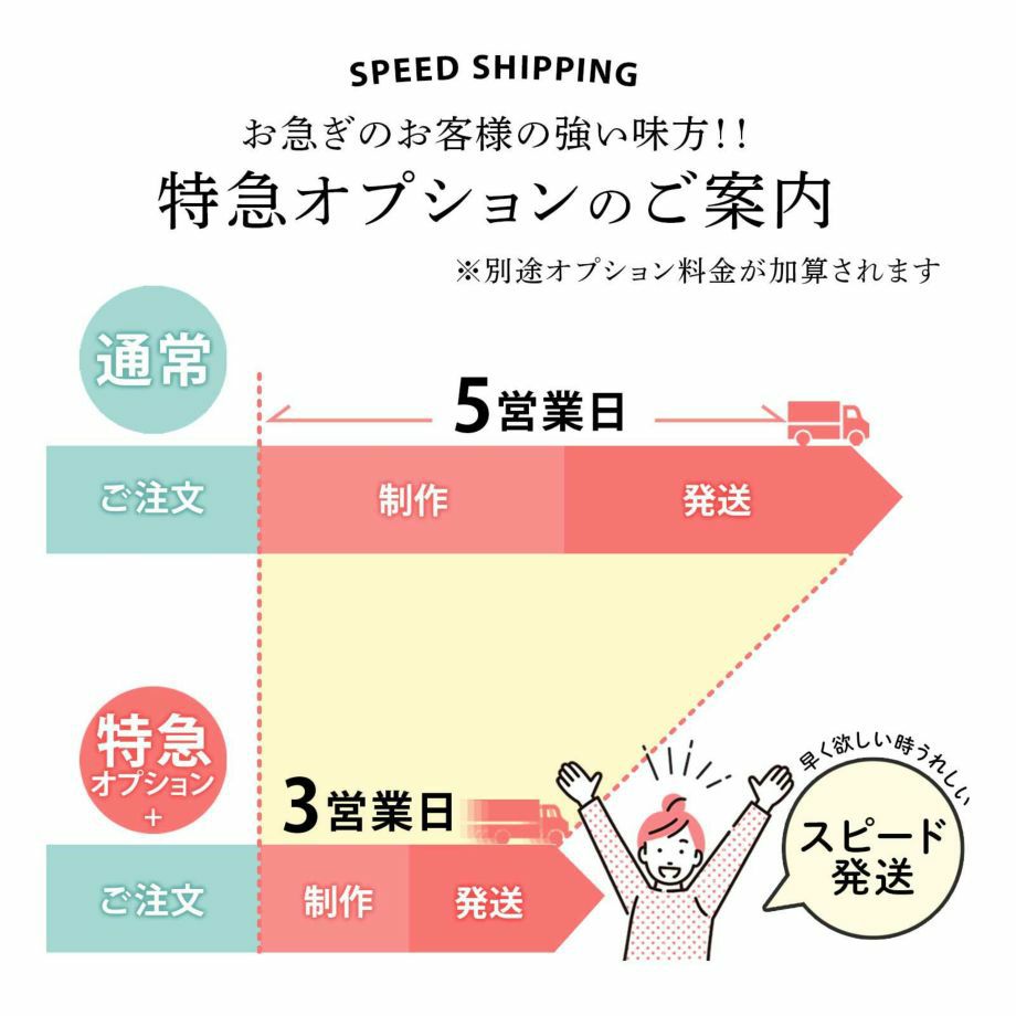 お急ぎの方もご安心ください特急オプションで納期が半分に