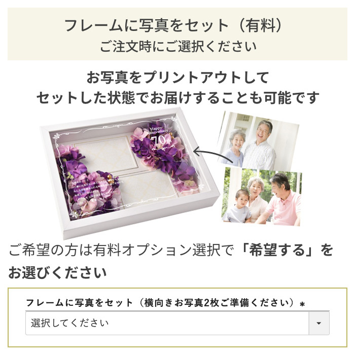 お写真をプリントアウトしてセットした状態でお届けすることも可能です（有料）