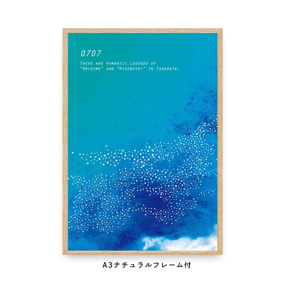 青色背景に天の川を描いた七夕イメージのフレーム付ポスター