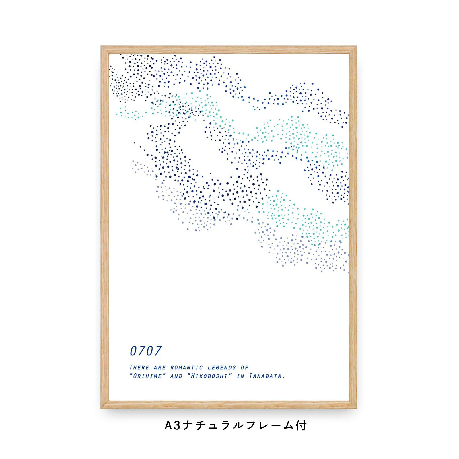 白背景に天の川を描いた七夕イメージのフレーム付ポスター