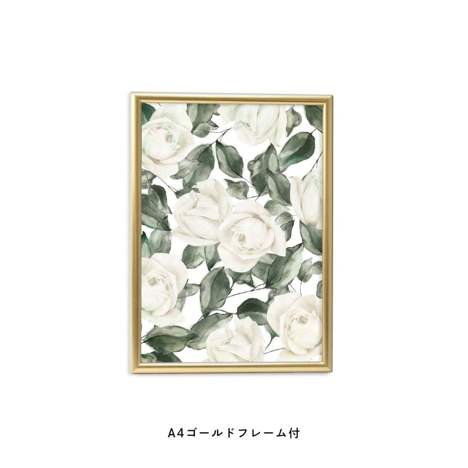 アンティーク調の白いバラのフレーム付ポスター
