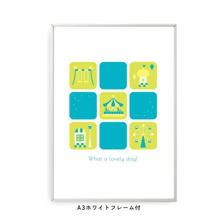 遊園地をイメージしたパステルカラーのフレーム付ポスター