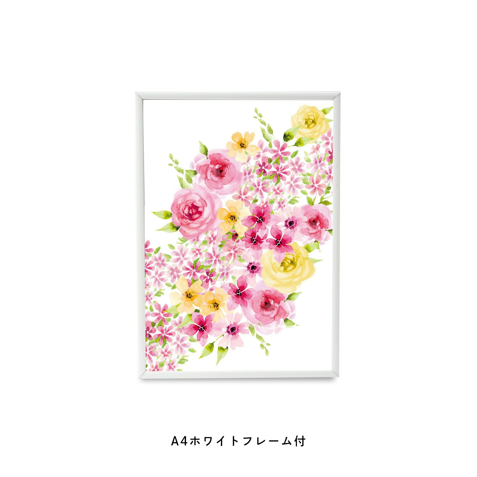ピンク色のフラワーのフレーム付ポスター