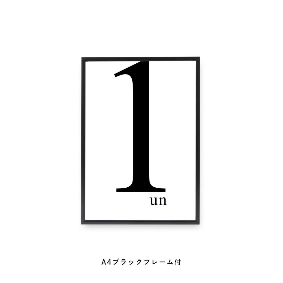 数字の1を使ったデザインのフレーム付モノクロポスター