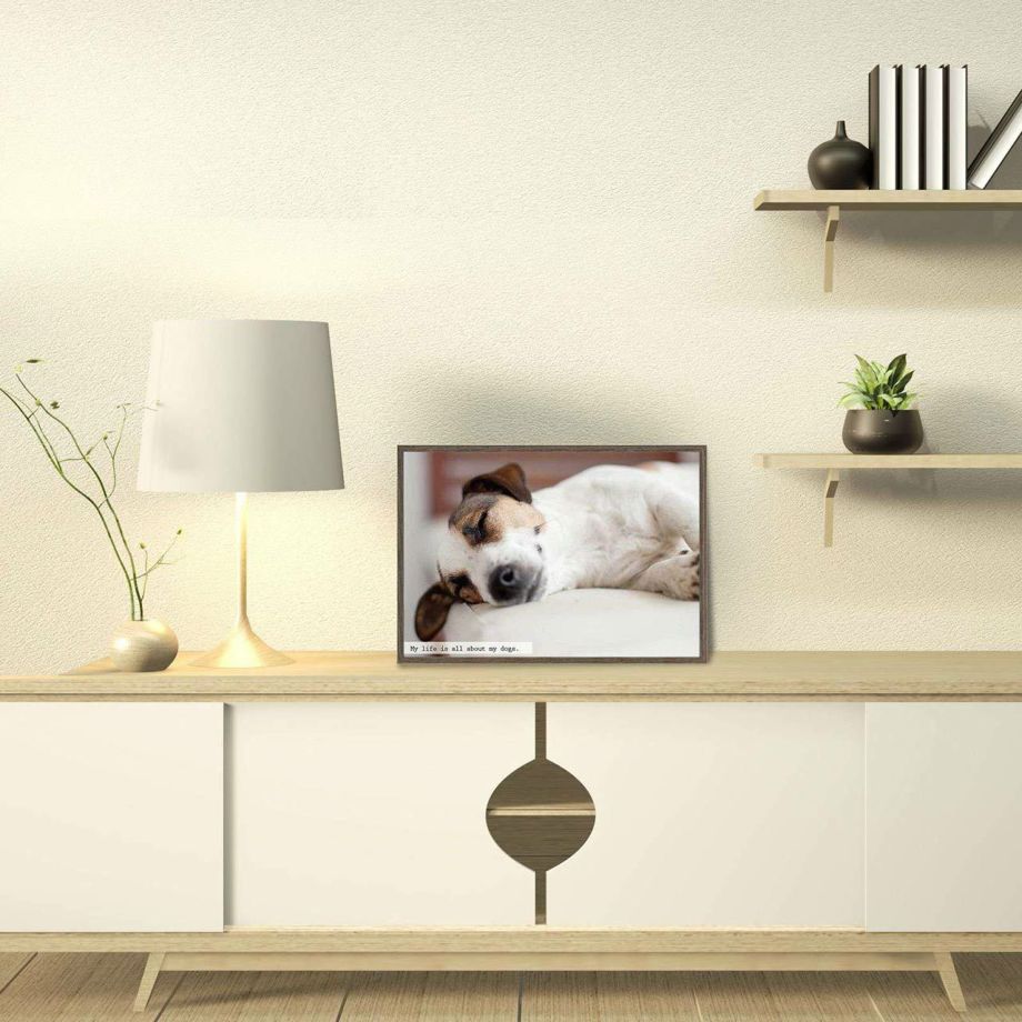 可愛い愛犬の写真をポスターにしてお部屋に飾ったおしゃれなインテリア事例