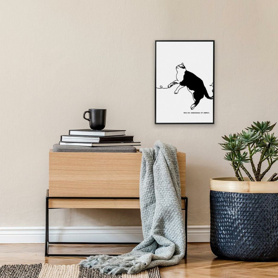 線画イラストの猫がおしゃれなデザインポスター