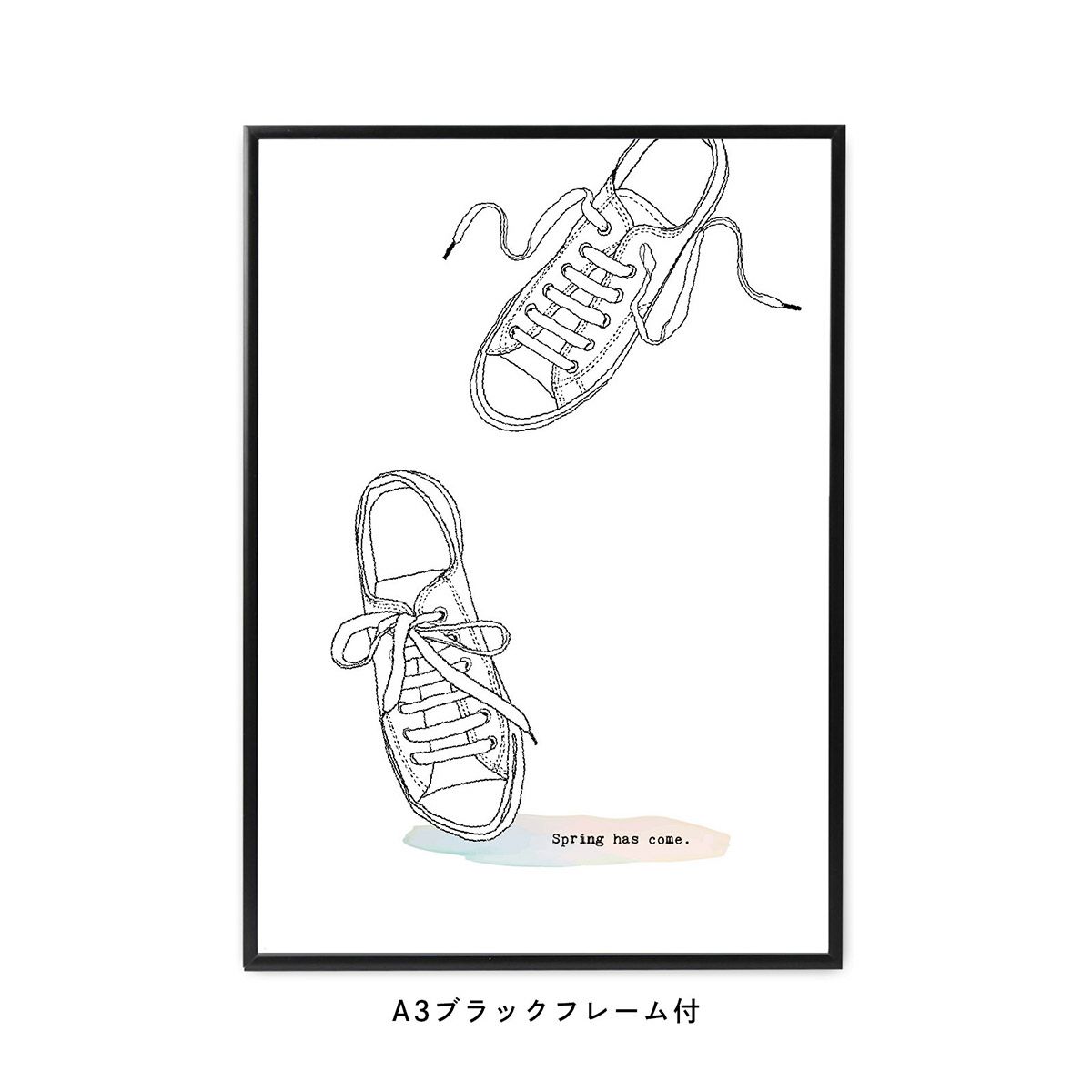 線画イラストのスニーカーがおしゃれなフレーム入りデザインポスターA3サイズ