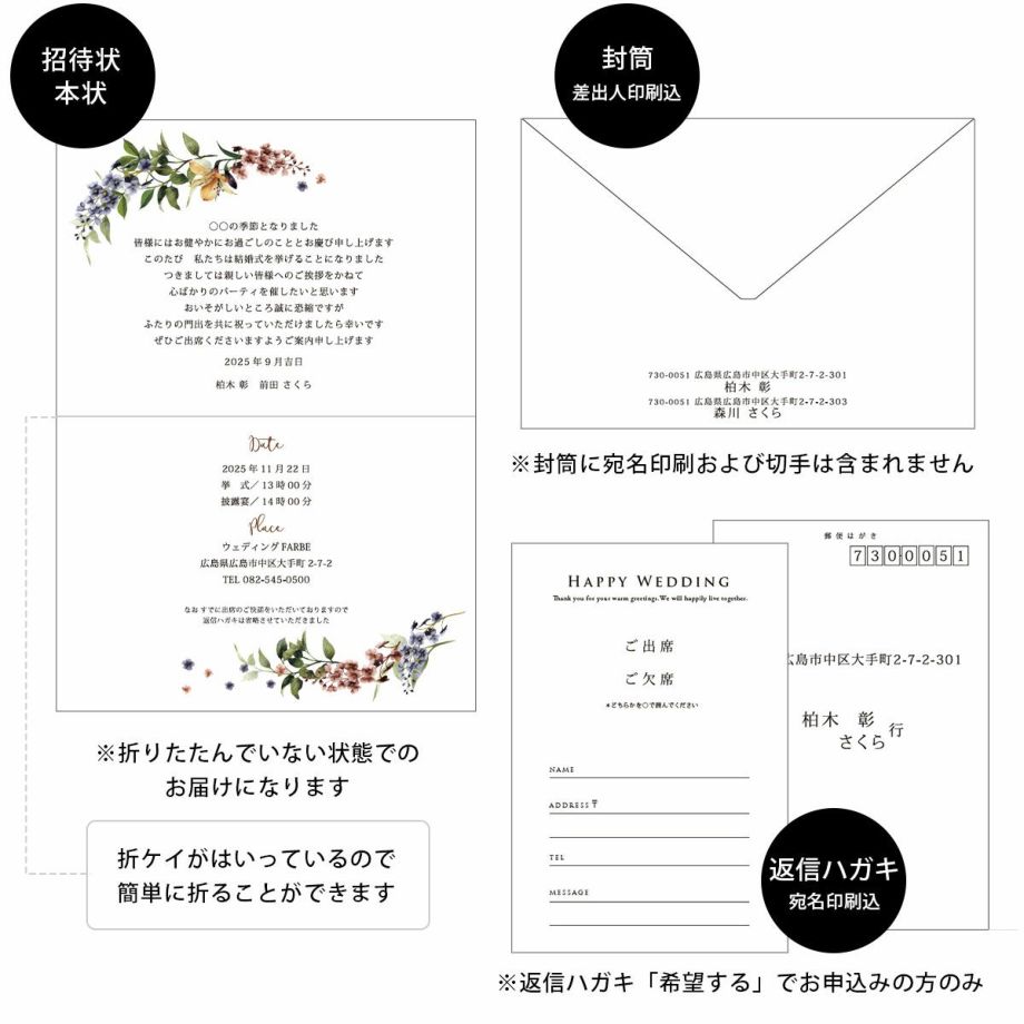 少人数婚家族婚専用の招待状の印刷例