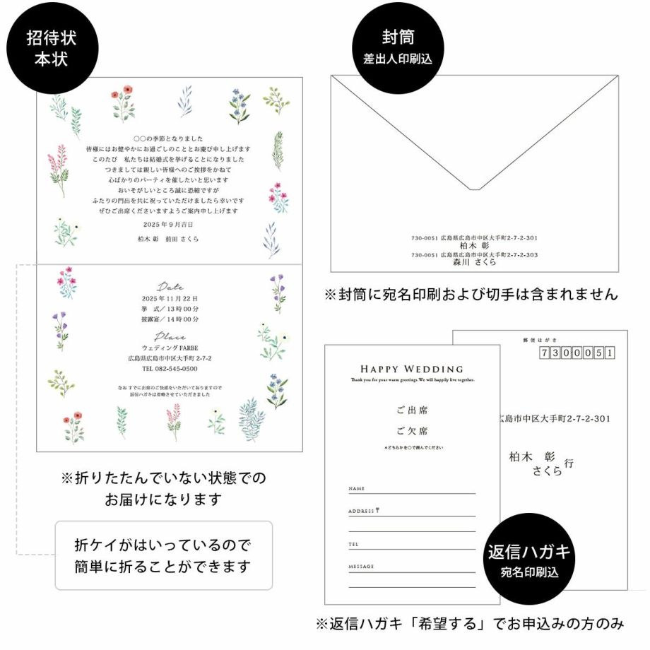 少人数婚家族婚専用の招待状の印刷例