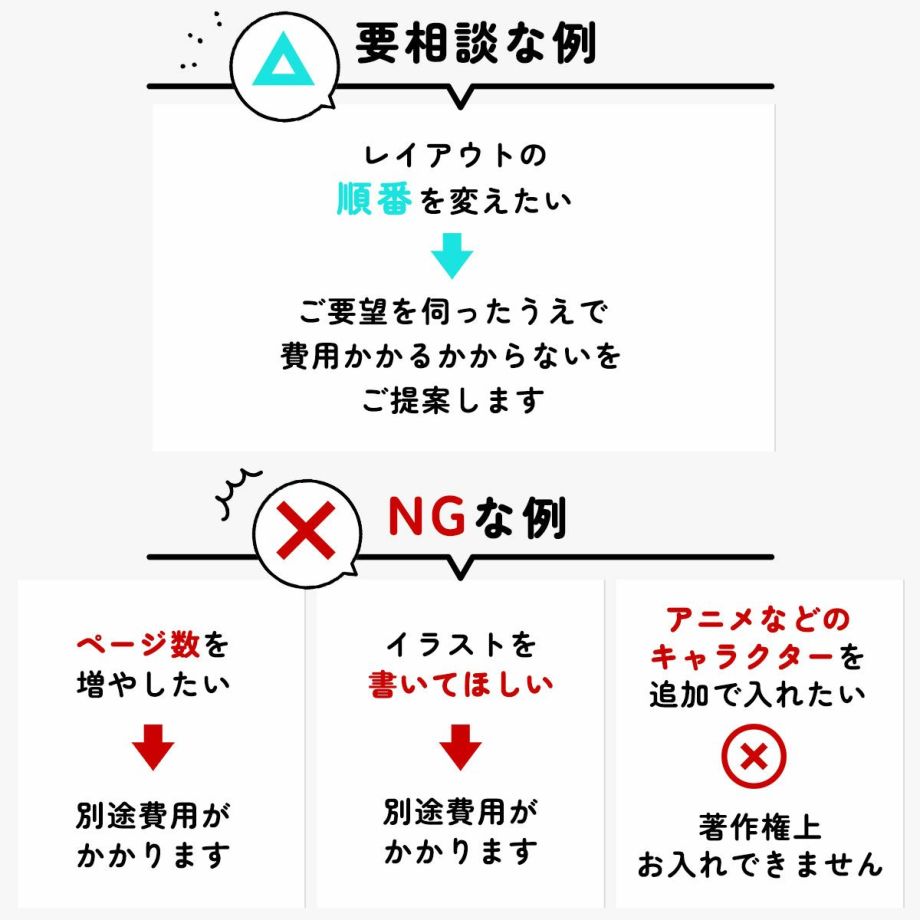 プロフィールブックのカスタマイズ要相談とNGな例