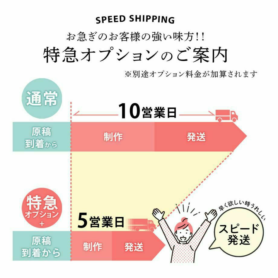 お急ぎの場合は特急オプションでクイック対応可能な席札メニュー表