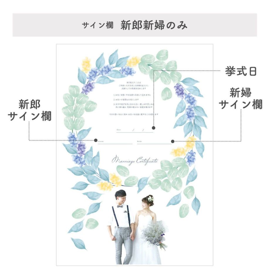 ゲスト参加型＞ イラストフォト結婚証明書「リース」 ｜結婚式アイテムの通販｜ファルベ《公式》