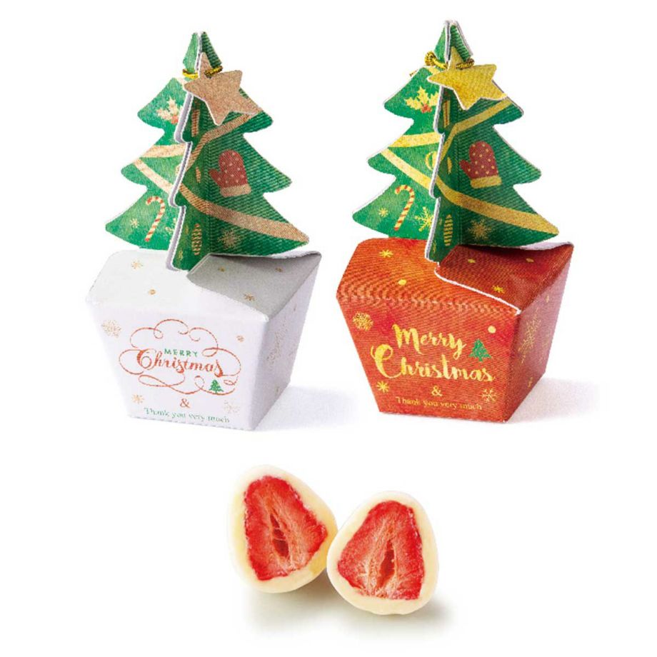クリスマスツリーのパッケージのプチギフト中身は苺チョコ
