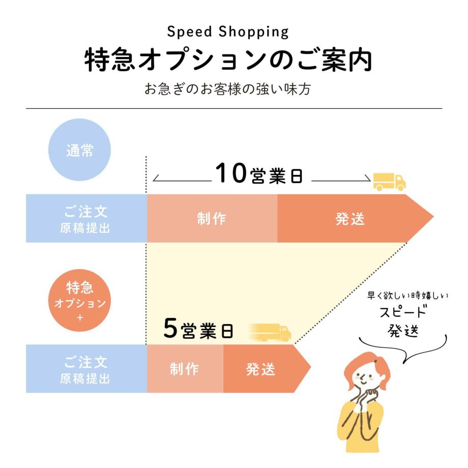 お急ぎの方も安心！特急オプション追加でスピード発送も対応可能な席札