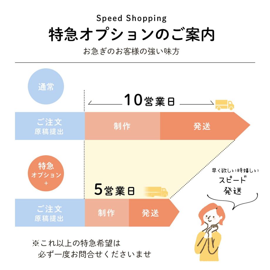 お急ぎの方も安心！特急オプション追加でスピード発送も対応可能な席次表