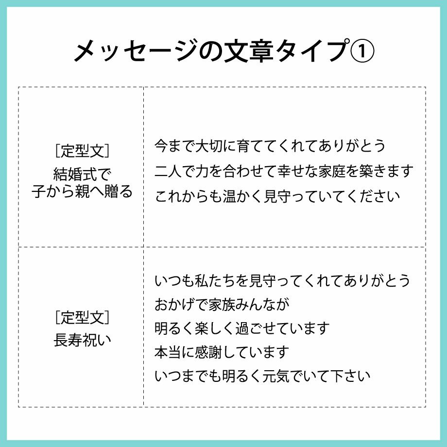 メッセージの文章タイプは結婚式で子から親へ贈る定型文or長寿祝い定型文