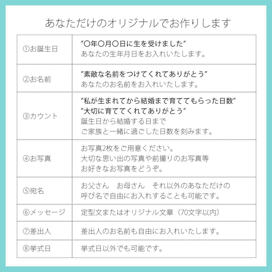 子育て感謝状中面展開あなただけのオリジナルでお作りします