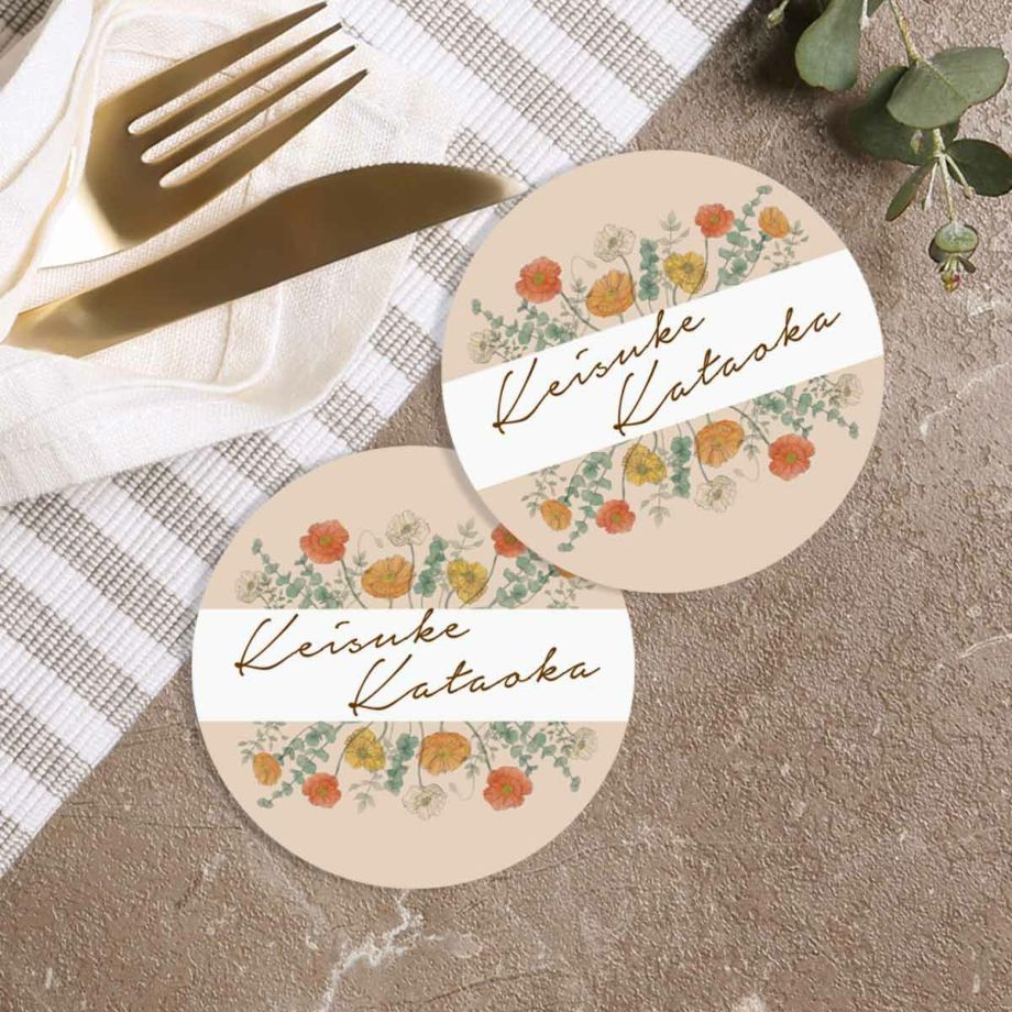 ポピーの花柄の丸型カード席札