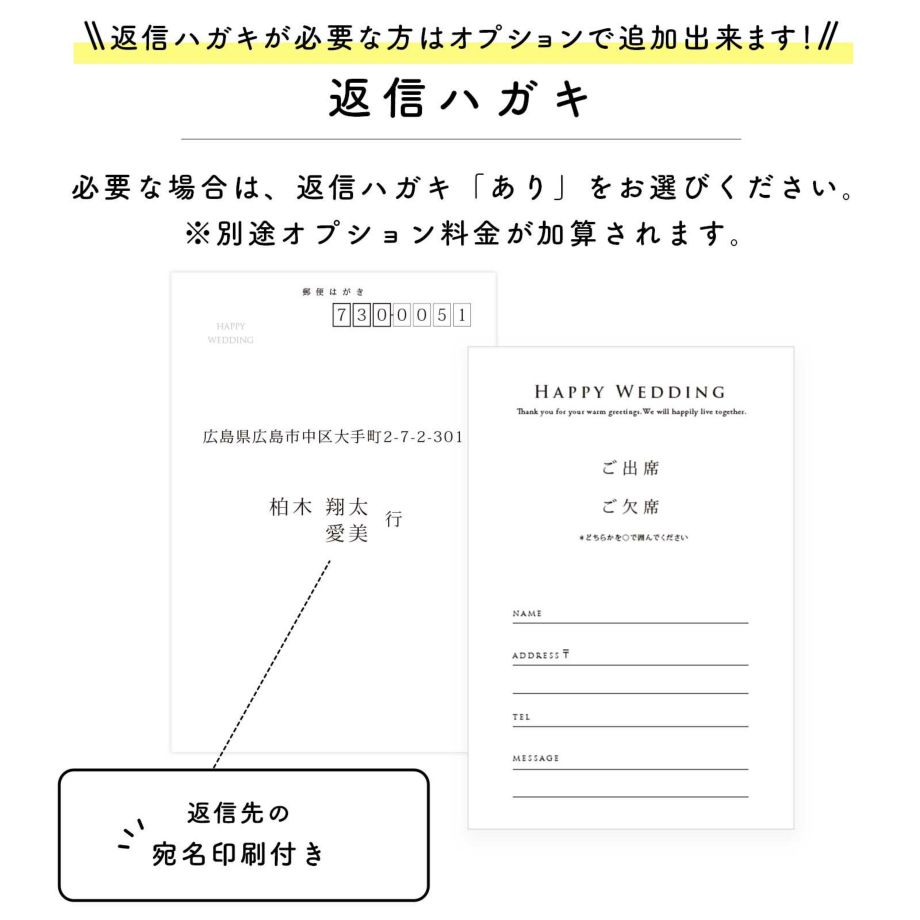 少人数婚の招待状は返信ハガキはオプションで選べる