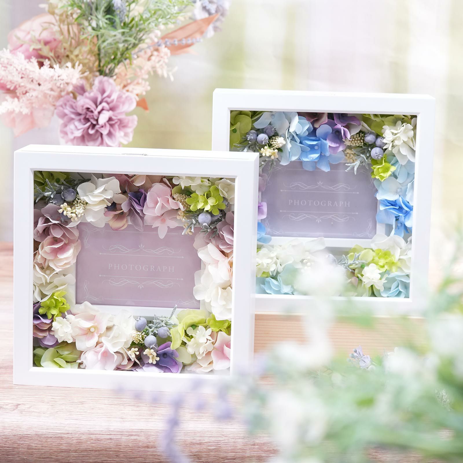 L版の写真がそのまま入るお花を敷き詰めたフォトフレーム