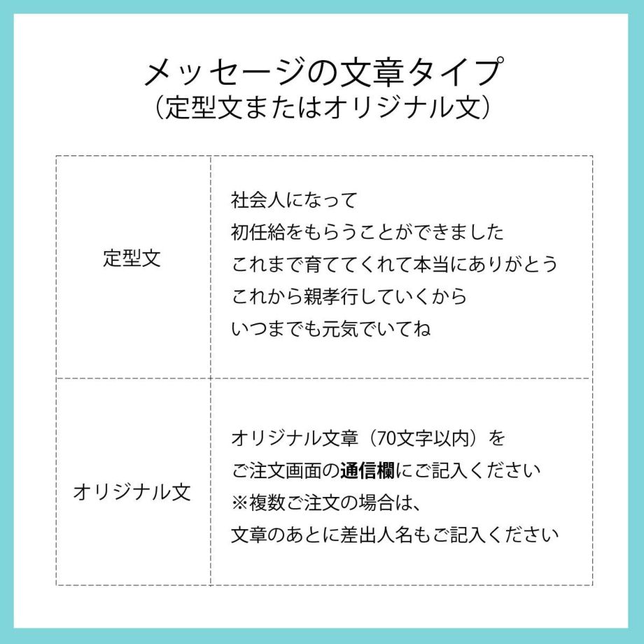 メッセージの文章は定型文orオリジナル文から選べます