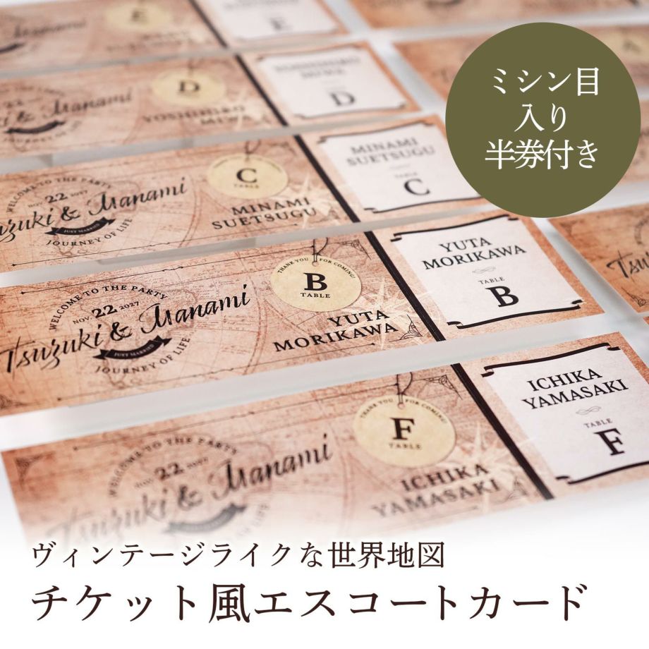ミシン目入り半券付きチケット風エスコートカード