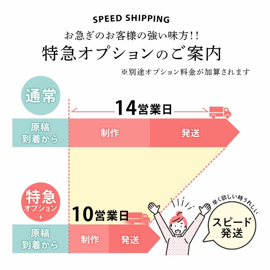 特急オプション追加でスピード配送も対応可能