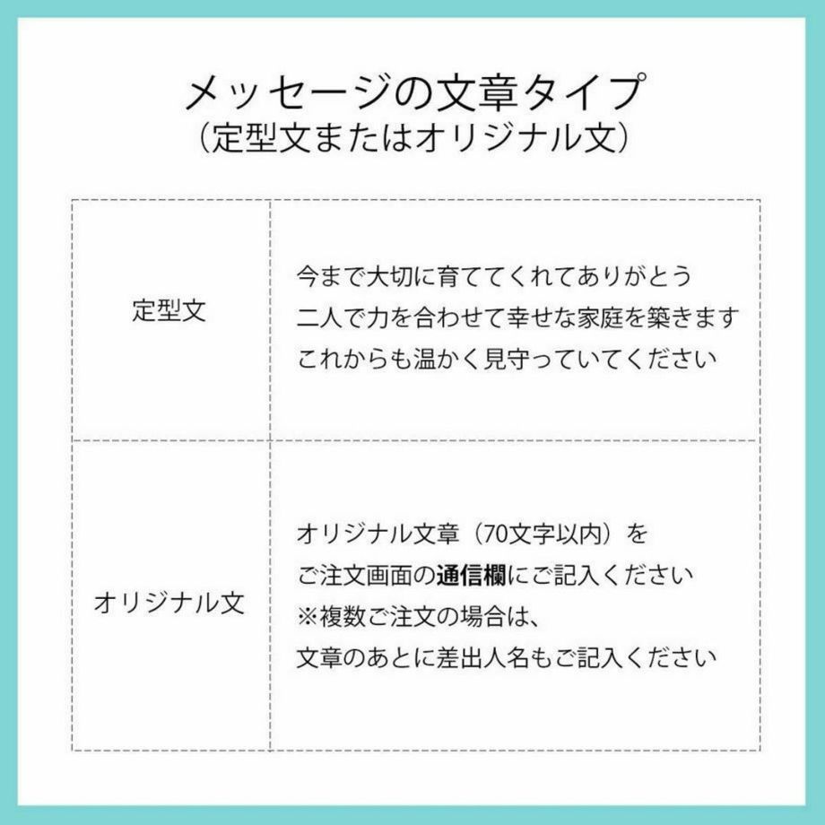 メッセージの文章は定型文のほかあなたの言葉で伝えられるオリジナル文にも対応可能