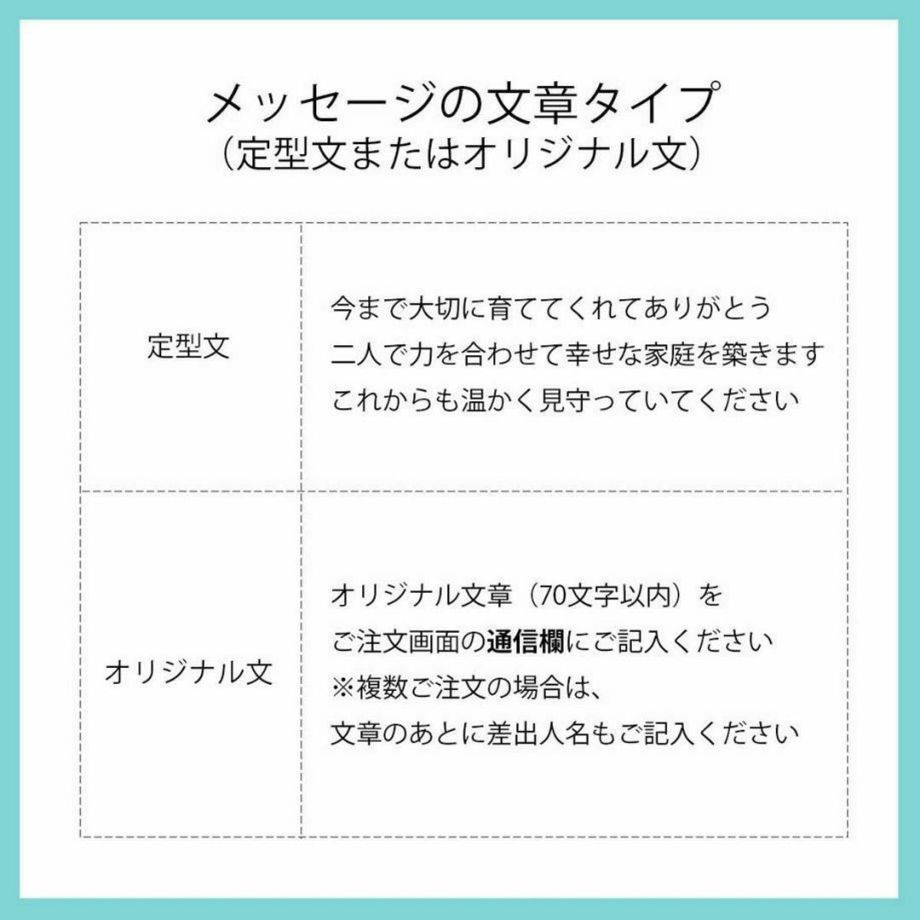 メッセージの文章は定型文のほかあなたの言葉で伝えられるオリジナル文にも対応可能