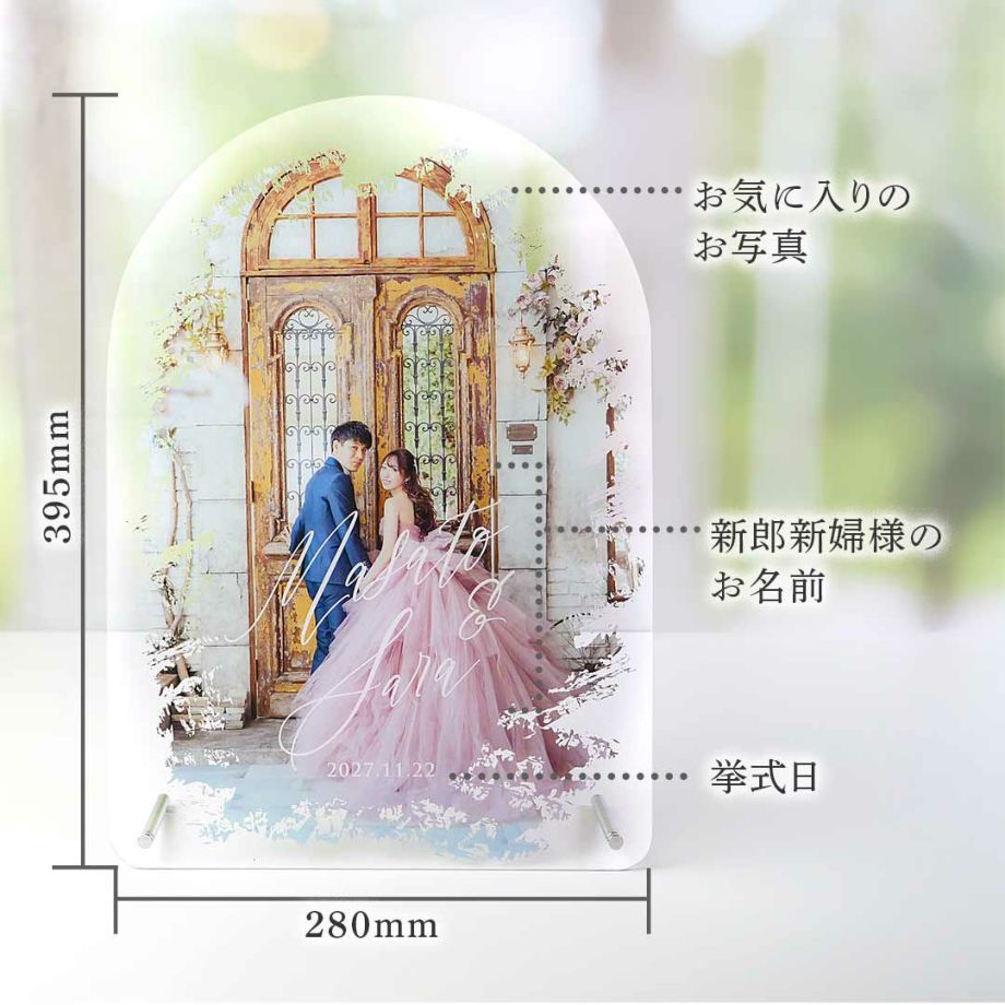 アーチ型フォトウェルカムボードサイズと印字内容について