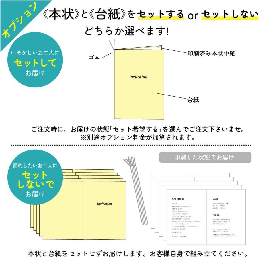 本状と台紙をセットしてorセットしないでお届けどちらか選べます