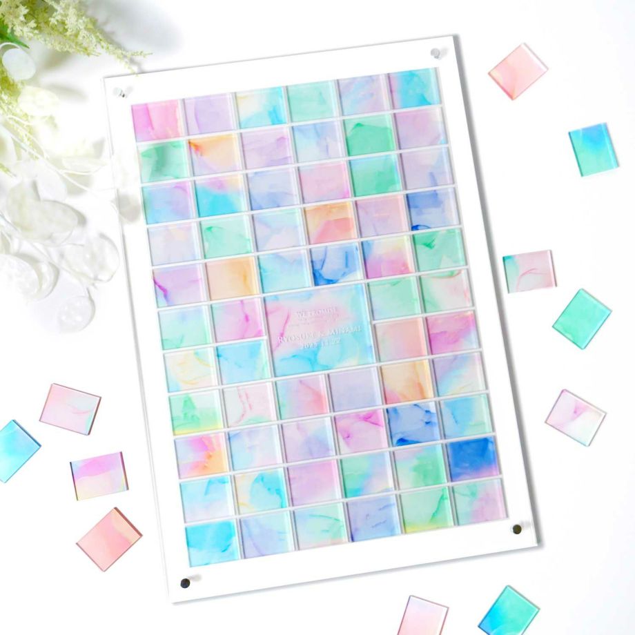 透明感のあるアルコールインク風デザインの結婚証明書