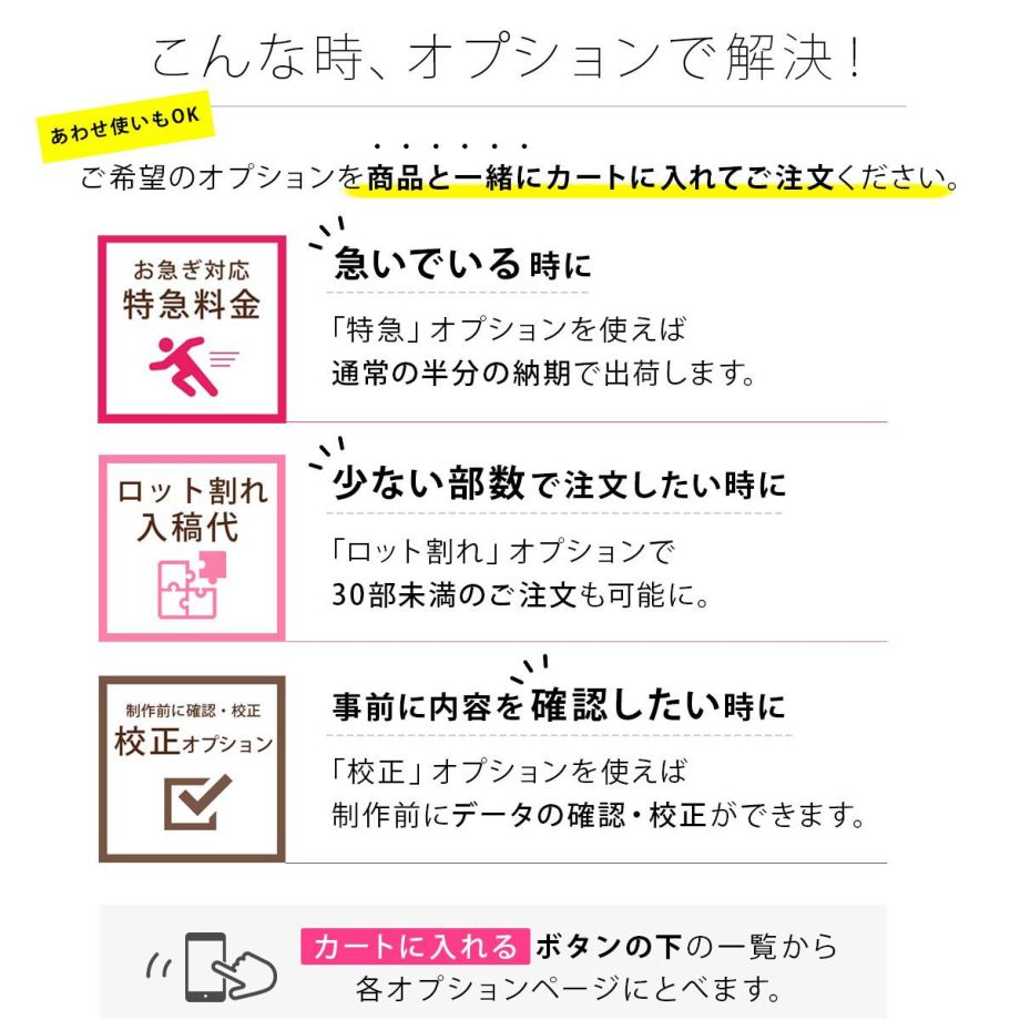 こんな時オプションで解決！特急・ロット割れ・校正