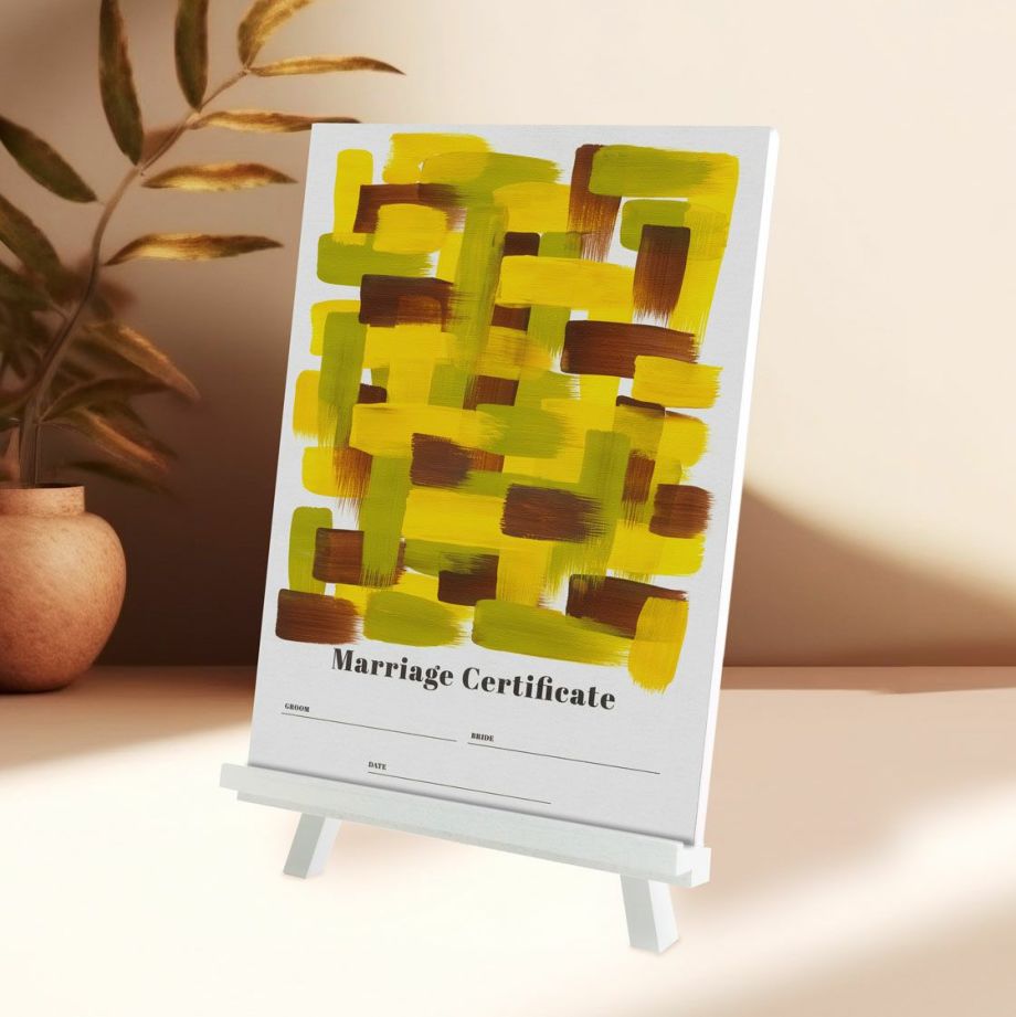 秋婚にもぴったりのペイントカラーのキャンバス結婚証明書