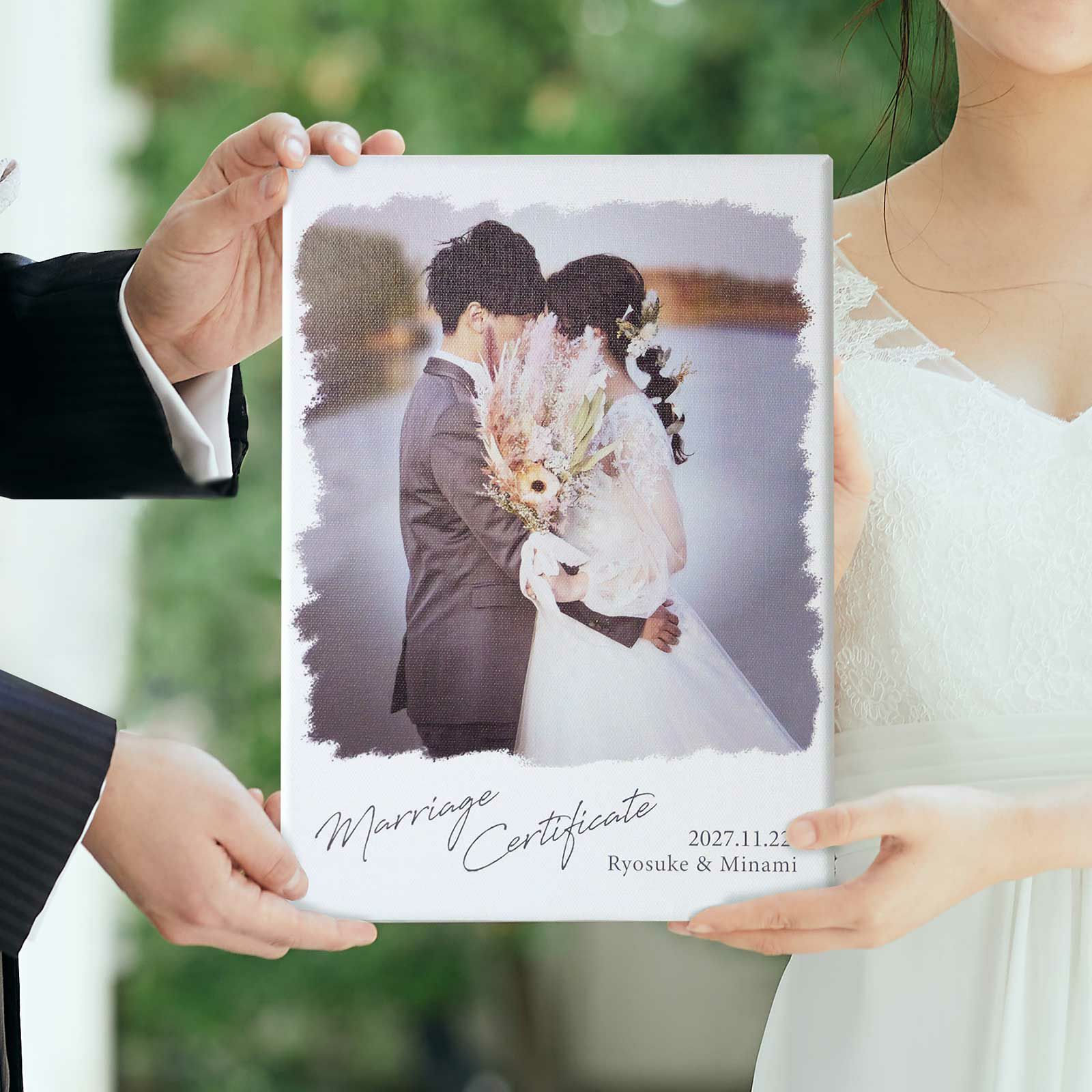キャンバス地に写真をプリントしたおしゃれなゲスト参加型結婚証明書