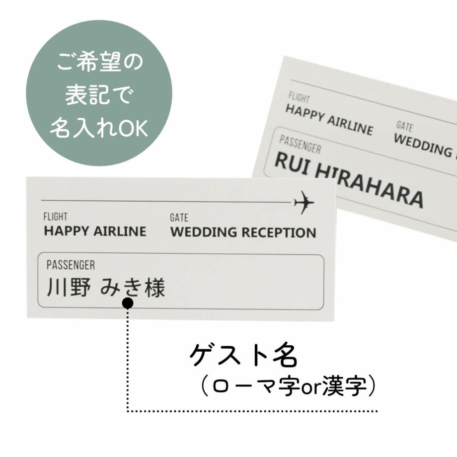 ご希望の表記で名入れOK！ゲスト名はローマ字or漢字