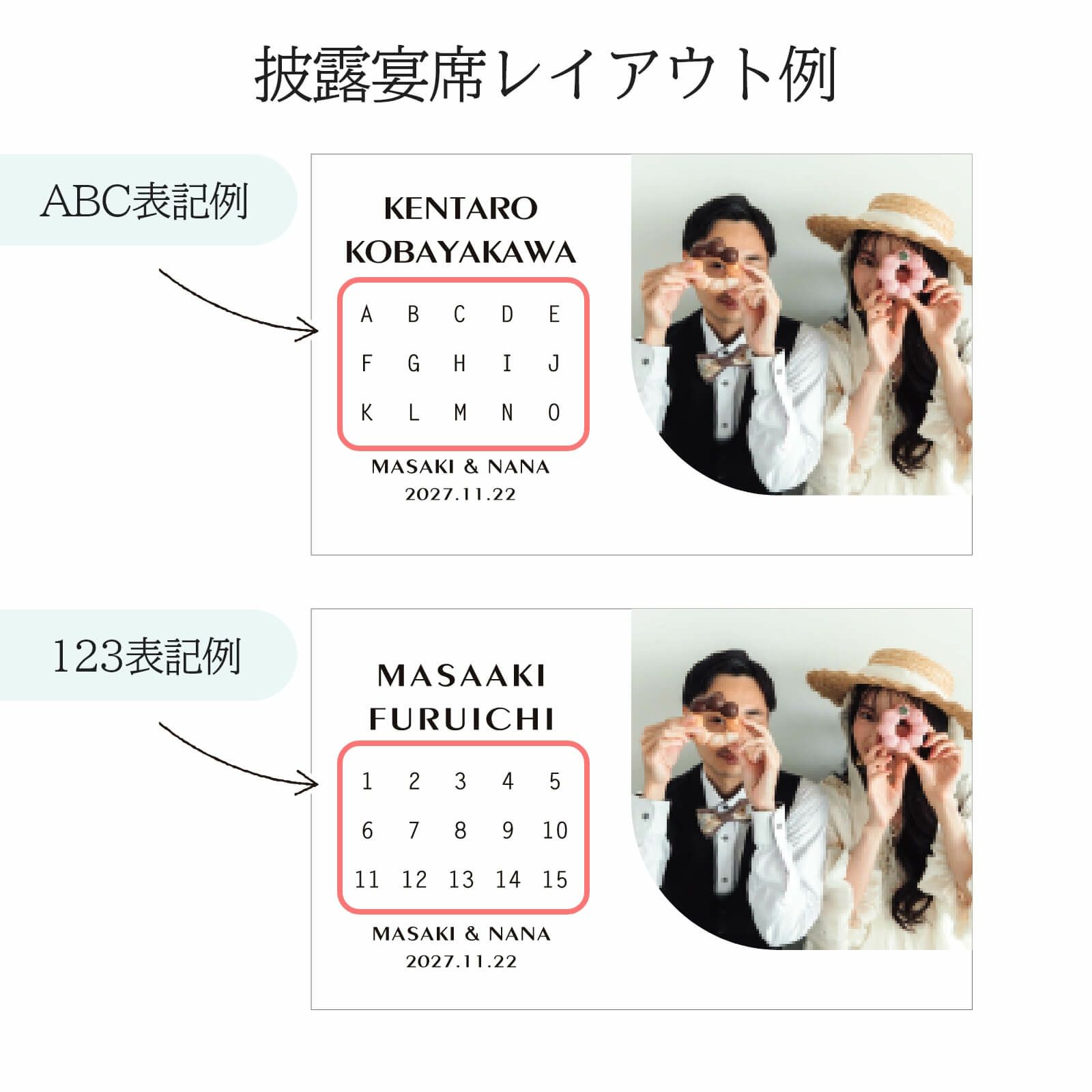 エスコートに記載する披露宴席レイアウト例