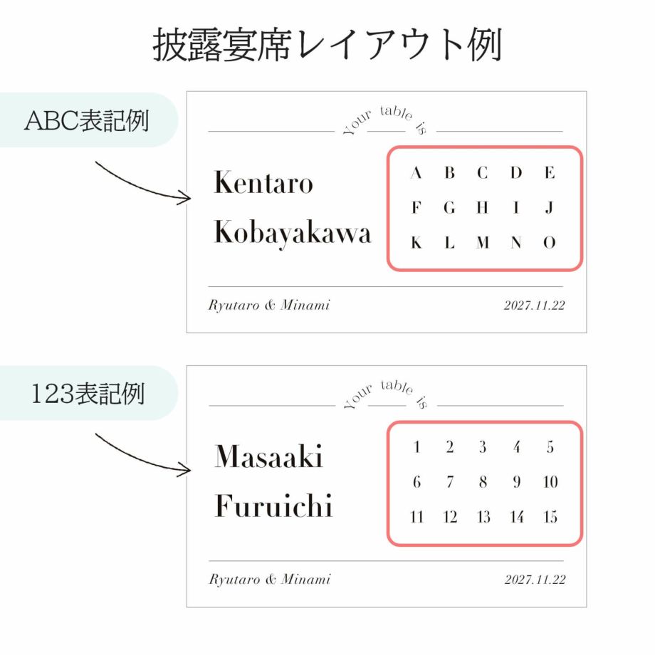 エスコートに記載する披露宴席レイアウト例