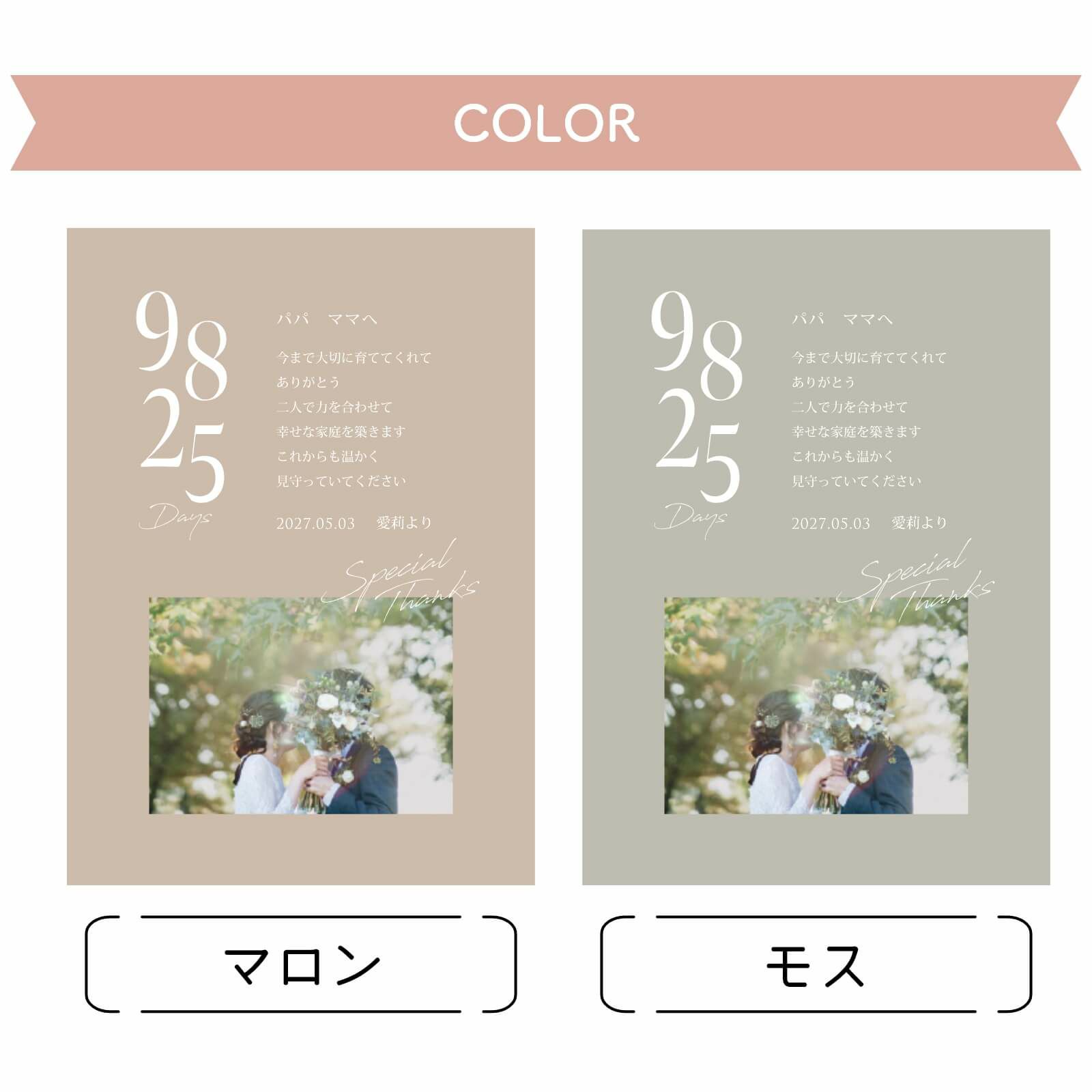 カラーはマロン、モスの2種類をご用意しています